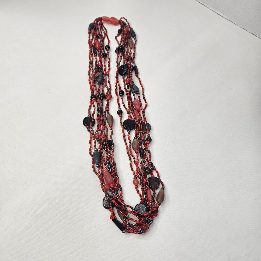 Multicolor Necklace Multi Strand Handcrafted Seed… - image 7